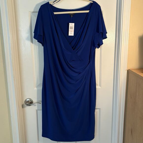 MSK Women’s Blue Draped Jersey Dress 2X NWT Cocktail Party Wedding Guest $99 - Picture 1 of 5